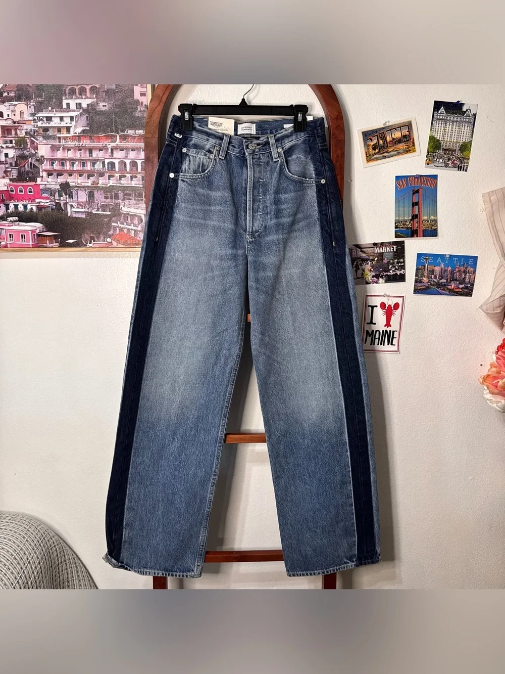 Citizens of Humanity Ayla Baggy Straight Tuxedo Stripe Jeans NEW - Picture 4 of 6